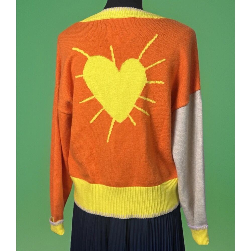 Kerri Rosenthal Orange Yellow Colorblock Heart Cardigan - Oversized - Worn Once